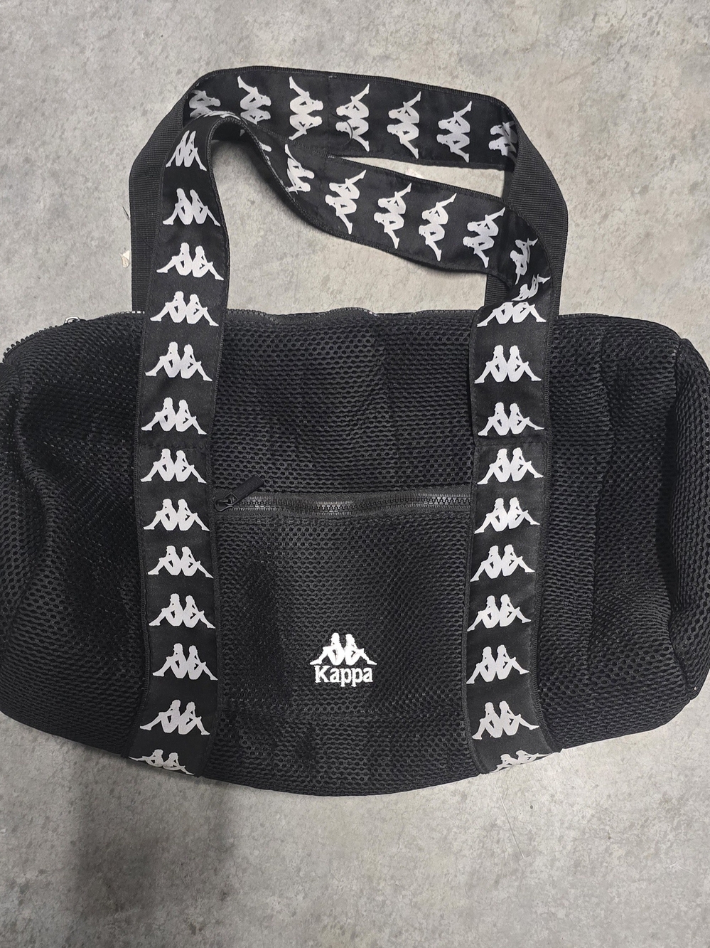 Kappa  Duffel with White Logo Tag Kappa Black Mesh Gym Traaining Bag